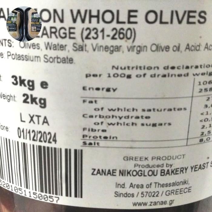 

Zanae Kalamon/Kalamata Olive Pitted-Whole Tin 3Kg Terbaru 100 % Original
