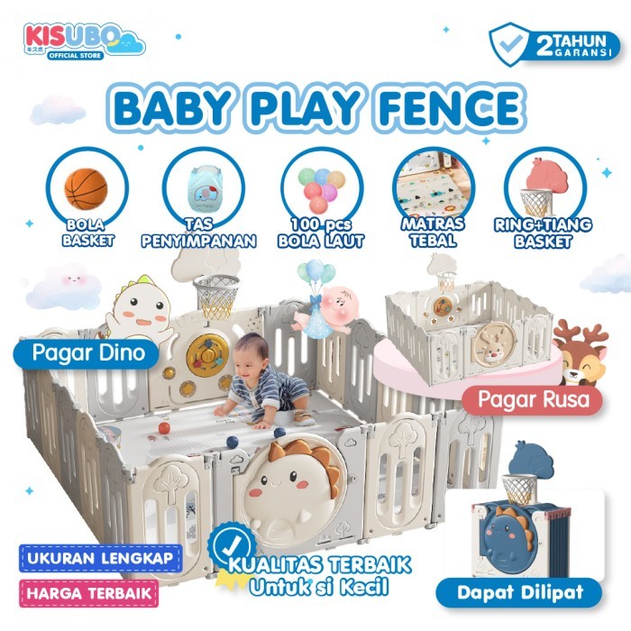 KISUBO Dino Baby Play Fence Pagar Bayi Baby Fence Pagar Anak