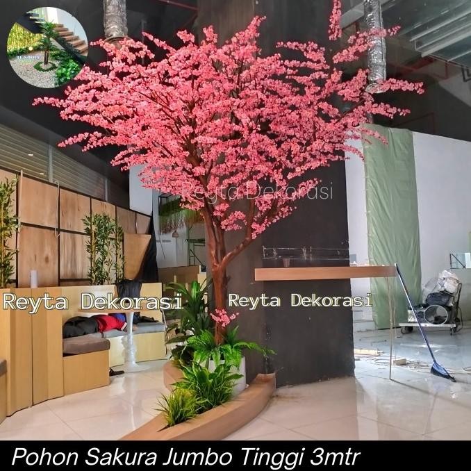 HOT PROMO pohon sakura imlek besar T. 3m bunga plastik pohon hias plastik sakura