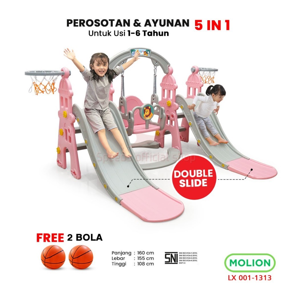 Mainan Prosotan Seluncuran Ayunan 5in1 Double Slide Perosotan Ganda Playground 001-M1313