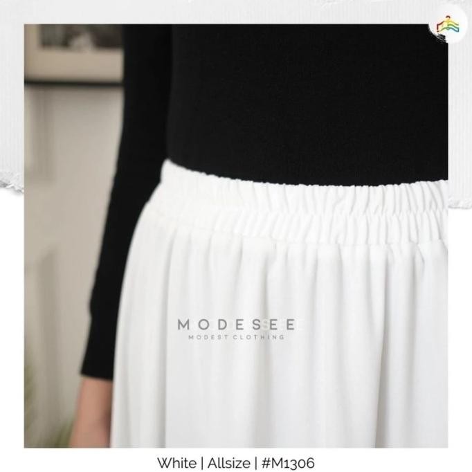Sale Modesee Rok Payung Panjang Putih Polos Wanita Muslim Circle Skirtwhite