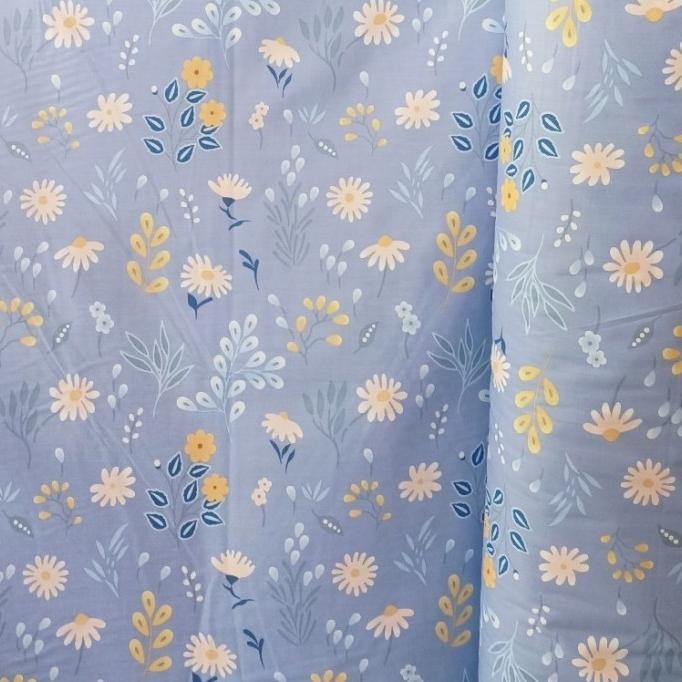 Kamar Tidur Sprei Katun Halus Esra Astrid Daisy Flower Floral Bunga Baby Blue Biru Lilac Nila Seprei