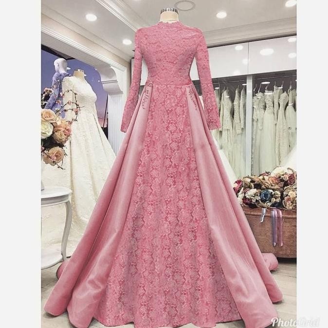 baju pesta mewah gamis nurhayati dusty pink brukat gaun remaja nur ta Terlaris