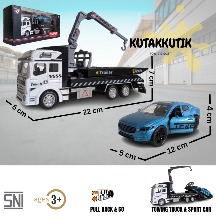 BIG SALE Mainan Anak Diecast Metal Mobil Towing Truck & Mobil Sedan Sport Car Set Isi 2