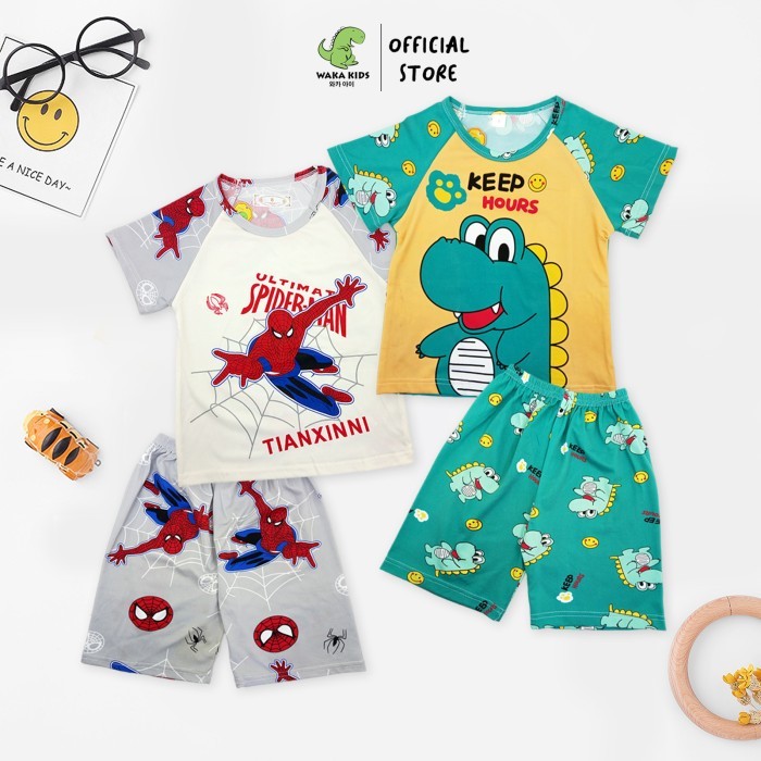 DISKON Setelan Anak Baju Lengan Pendek Set Baju Tidur Celana Kaos Karakter