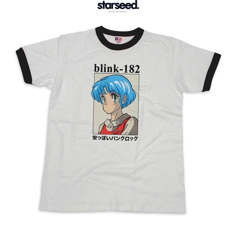 Promo Kaos Blink 182 Anime Girl Ringer T-Shirt Terbaru