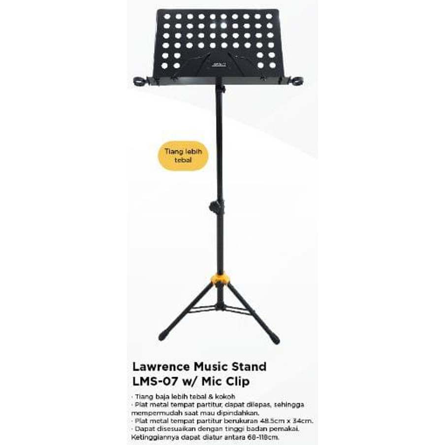 Alat Musik Lawrence Book Stand + Mic Clip LMS-07 Original