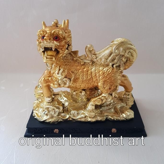 patung chilin kilin qilin fengshui fiber emas 16cm