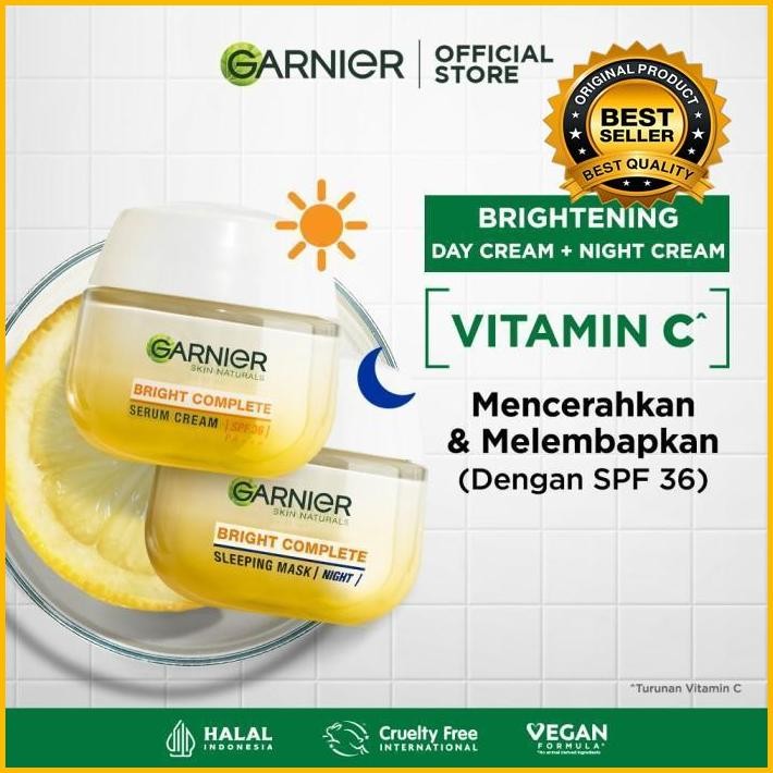 Garnier Bright Complete Yuzu Day Cream + Night Cream (Light Complete) Termurah 100 % Original