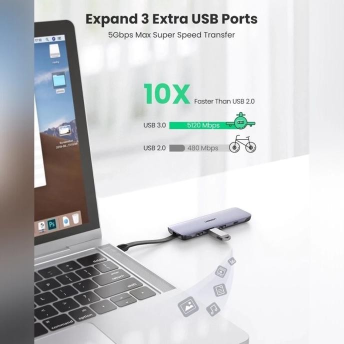 UGREEN USB HUB C Laptop Macbook Komputer HDMI VGA Jack Audio RJ45 TF SD CARD