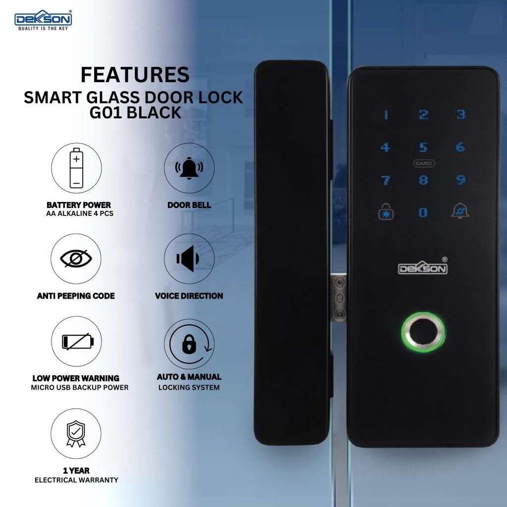 SMART GLASS DOOR LOCK DEKKSON G01 BLACK