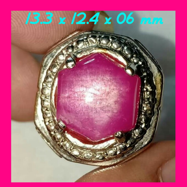 Natural Ruby Star Pinkish Cutting Hexagon Mantap Size Kantoran Ring Microsetting Gold Platted Mewah