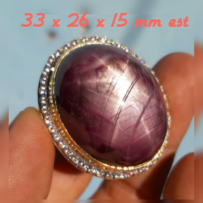 Natural Ruby Star Big Size Origin Madagaskar Kolektor Item Ring Perak Murni HM Tebal Gold Platted Doff Zircon Mewah