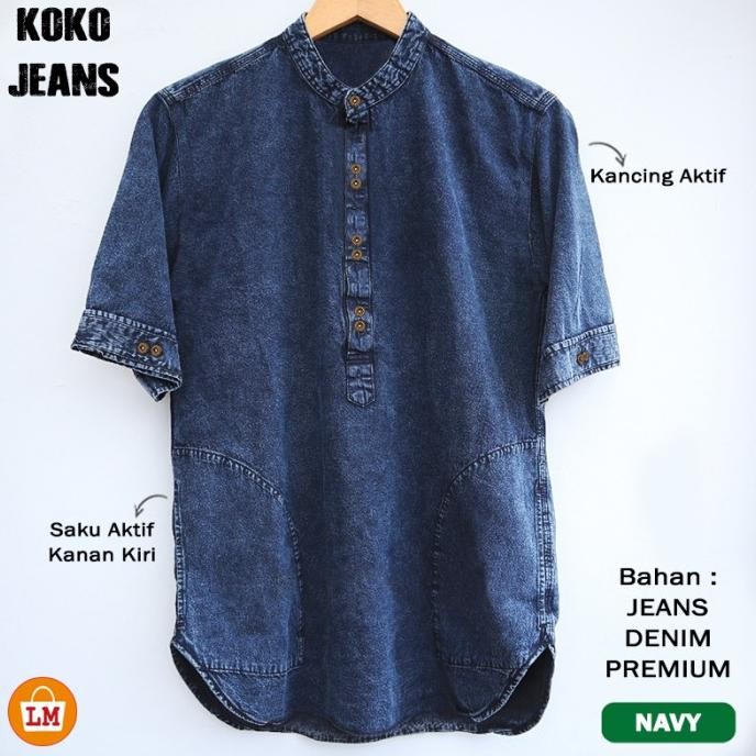 Baju Pria Muslim KOKO JEANS Lengan Pendek Bahan Denim M-XXL / 22083