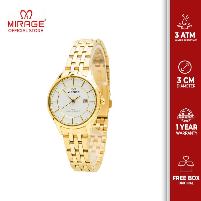MIRAGE JAM TANGAN WANITA EMAS GOLD TIPIS ELEGAN 8544L PP PLATE PUTIH
