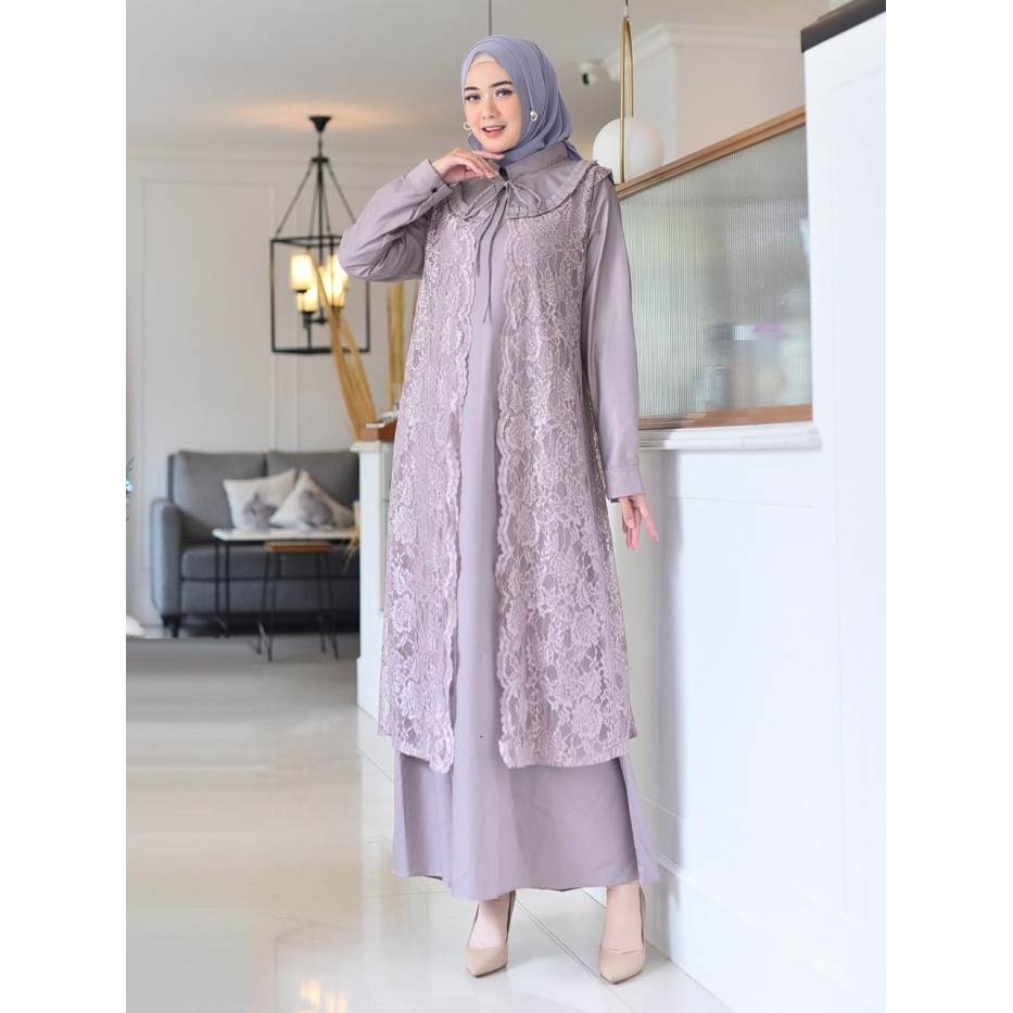 Gamis Brokat Jumbo Bahan Katun Toyobo Premium Set Inner Outer Ld 140