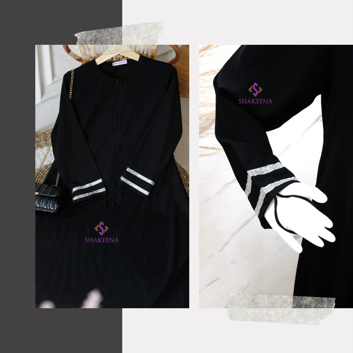 Gamis set Jet black free cadar bandana