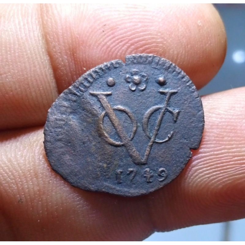 Koin VOC 1/2 Duit Holland 1749 Error Struck Extrim