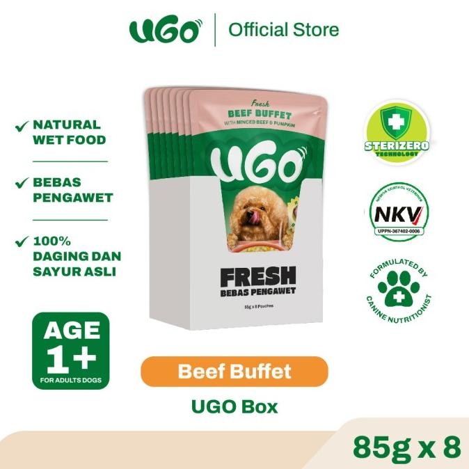Grosir Ugo Box - Beef Buffet Fresh Wet Dog Food Makanan Anjing Basah 85Gr X 8Pcs