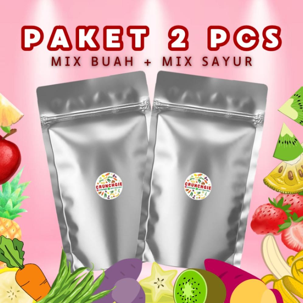 

Paket Mix 2pcs | Snack Buah Sayur | Buah Kering | Keripik Buah Campur | Keripik Sayur | Kripik Buah | Cemilan Sehat Crunchgie