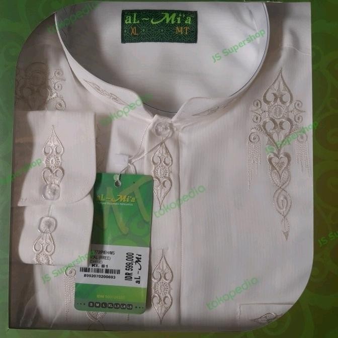 Baju koko almia al mia al-mi'a al-mia MT lengan panjang putih pria Terlaris