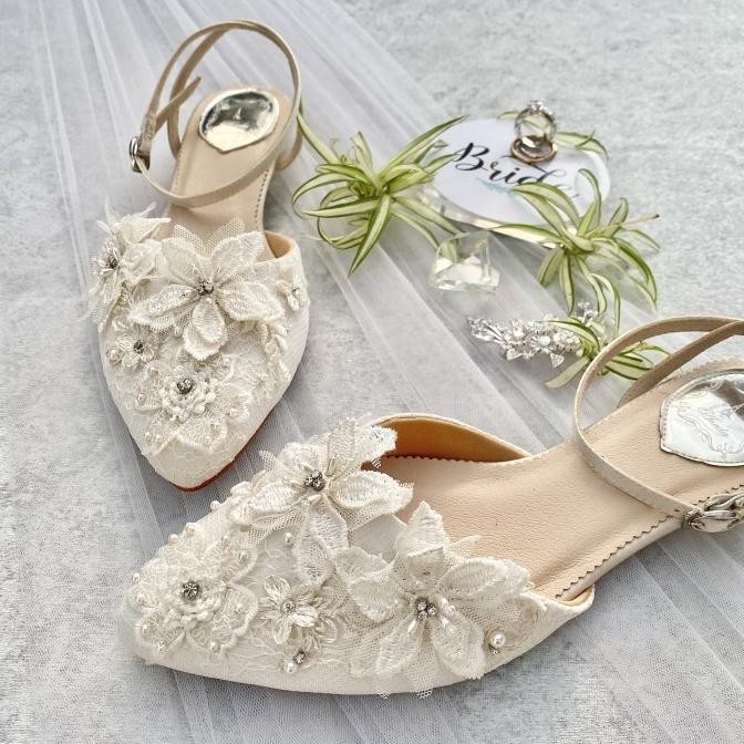 Ivory White Sandal Sepatu Wedding Wanita Flats Block Heel Aveda Milly_Shop76