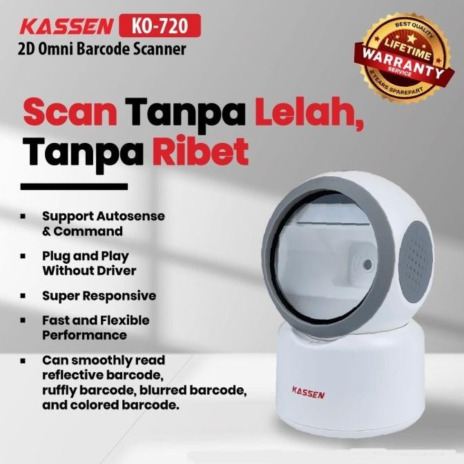 SCANNER BARCODE KASSEN KO-720 /KS720 OMNI 1D/2D WHITE/ BLACK