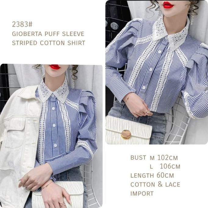 Gioberta Puff Sleeve Striped Shirt Kemeja Wanita Import TM 2383 Terlaris
