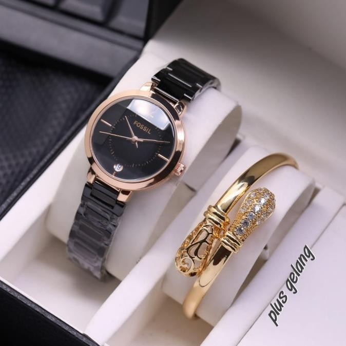 Jam tangan wanita fossil bling plus gelang mewah Terlaris