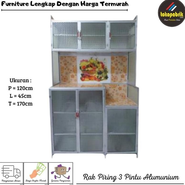 risto rak piring 3 pintu alumunium kaca kerak / lemari dapur nimalis murah bandung cirebon