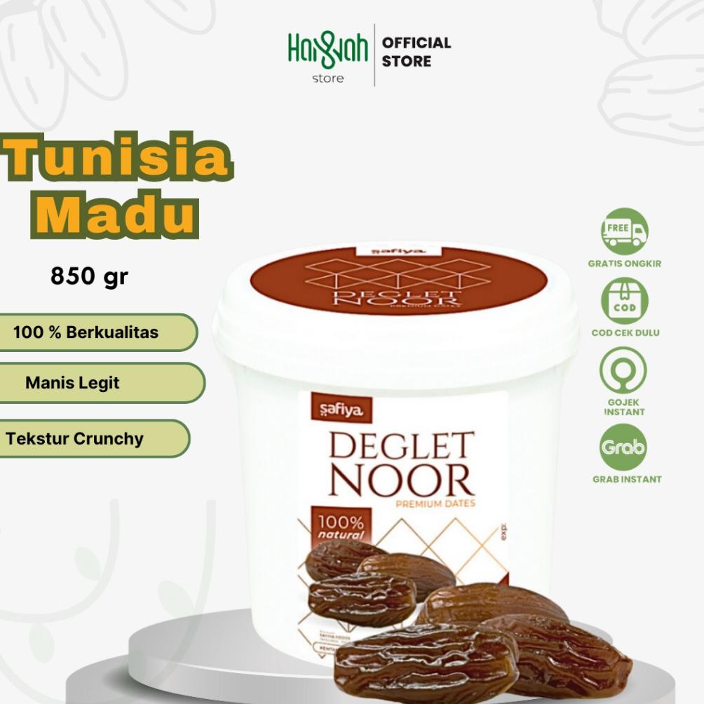

Kurma Deglet Nour Tunisia 850 gram Kan Ember | Tunisia Tanpa Tangkai Legit Madu