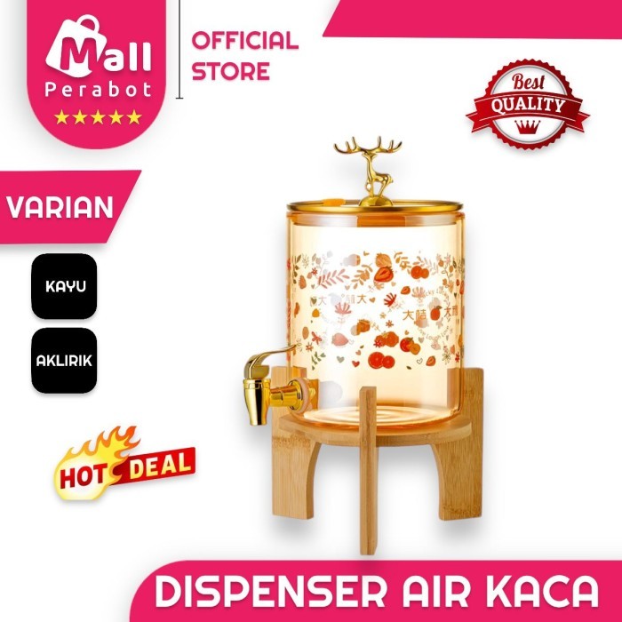 Dispenser Air Kaca Ketel Dingin Dengan Tatakan Kayu Tempat Minum 2,6L