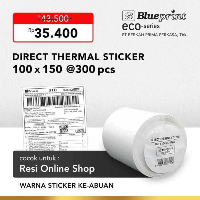 

HOT SALE! Direct Thermal Sticker 100 x 150 mm BLUEPRINT ECO Label Resi A6 300pcs