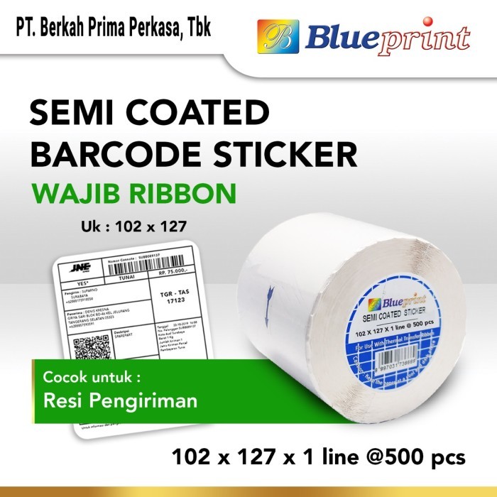 

Sticker label Barcode BLUEPRINT 102x127x1 Line Semi Coated Isi 500