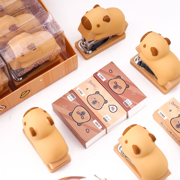 

1Pcs 3D Capybara Mini Stapler Set with Staples Cute Cartoon Paper Binder Stationery Office Binding
