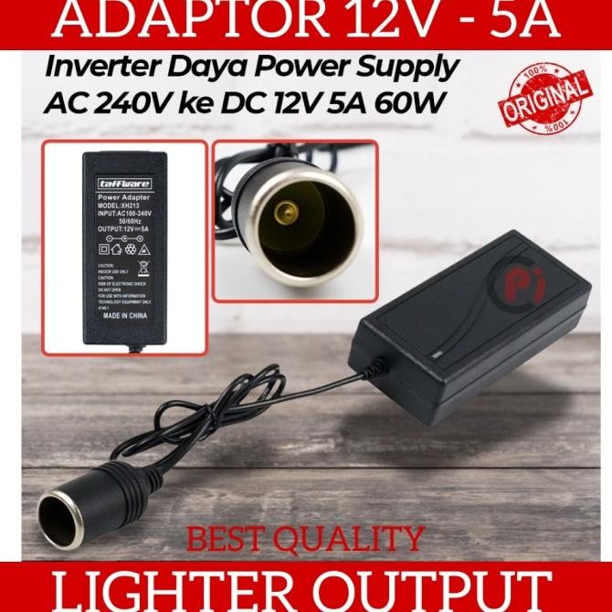 BEBAS ONGKIR - Adaptor DC 12V 5A Power Supply Output Lighter Soket Female 60 Watt