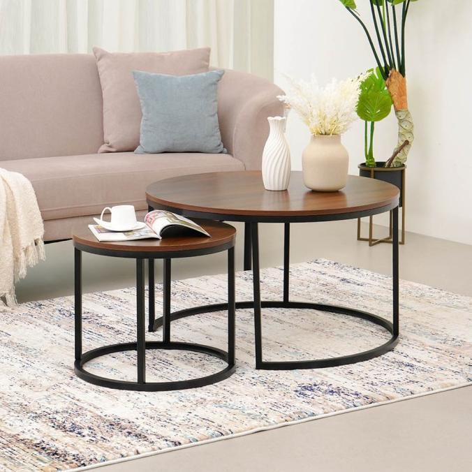 Informa Set Jesse Meja Tamu & Meja Sisi Coffee Table Meja Ruang Tamu Serbaguna Meja Sofa Persegi Fur