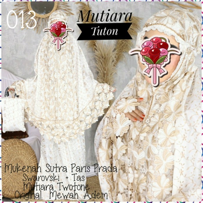 Mukenah Sutra Paris Renda Mawar Swarovski(Mewah.Elegant)+Tas