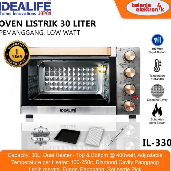 Oven Listrik IDEALIFE Low Watt Pemanggang Kapasitas 30 Liter IL-330