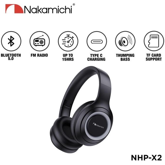 Headphone Bluetooth Nakamichi NHP-X2 HD HIFI FM Radio With Microphone Terlaris