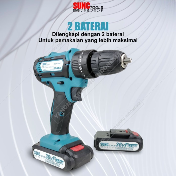 Cordless Drill Sunc Tools 36V Mesin Bor Baterai