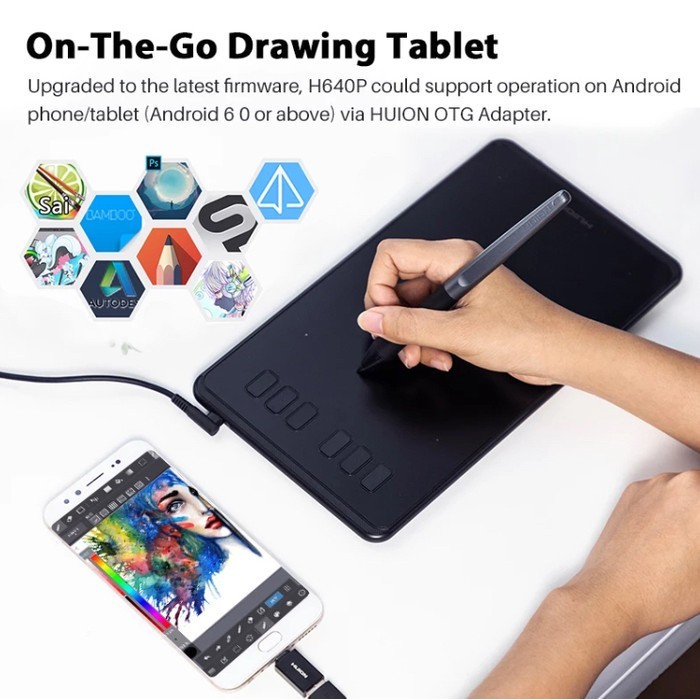 HUION H640P Graphic Drawing Tablet Android (Alt HS64 H430P HS610 HS611