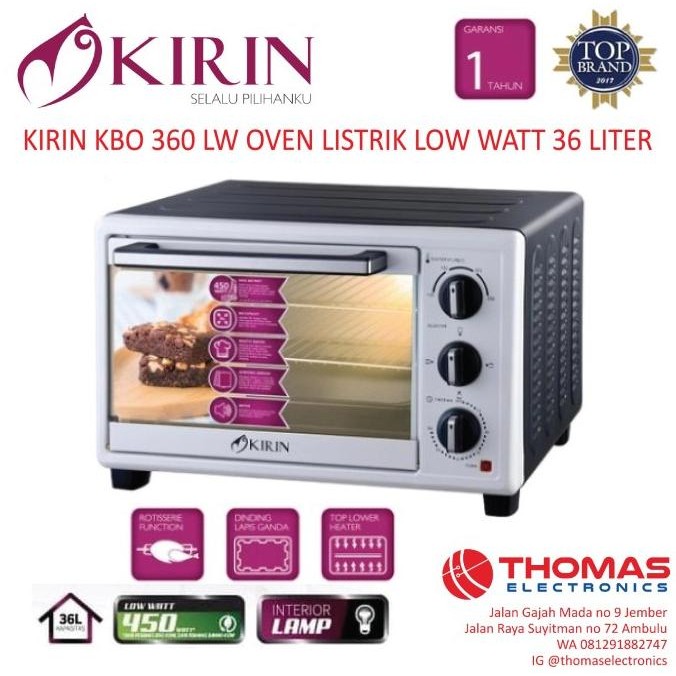 Kirin Oven Listrik Low Watt KBO 360 LW 36 Liter GARANSI RESMI