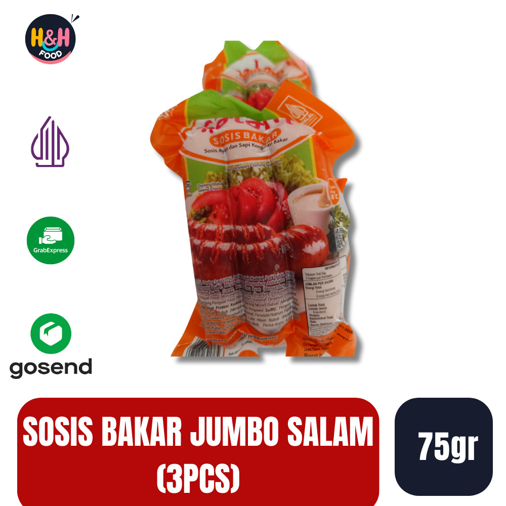 

Sosis Bakar Salam 3 pcs 75 gr / Sosis Jumbo / Sosis Salam / Sosis Isi 3 / Sosis Ayam