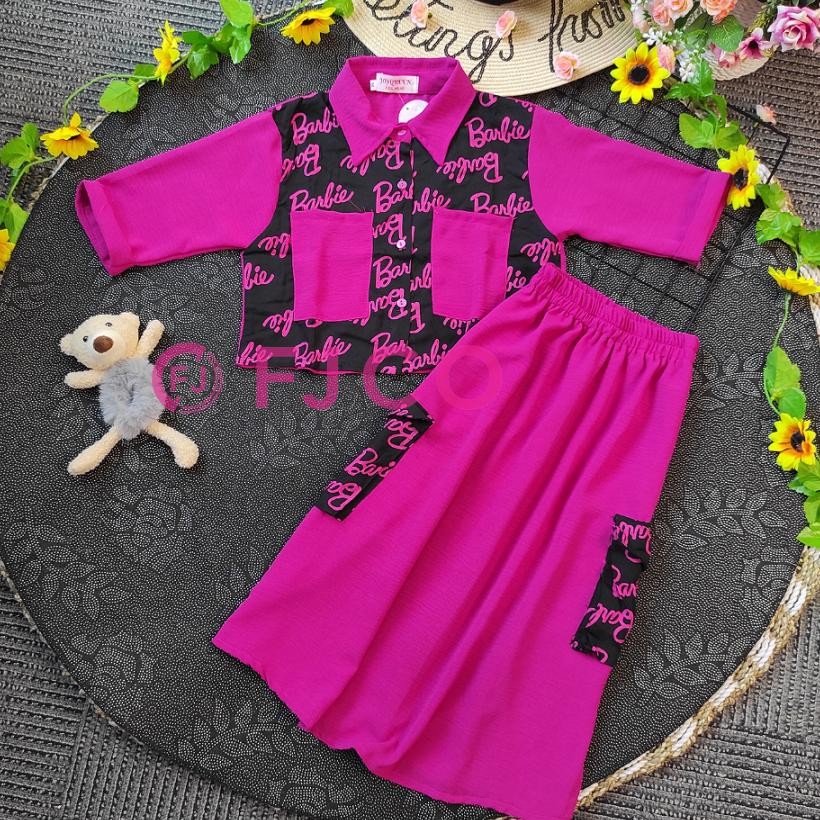 SPECIAL Baju Setelan Barbie Anak Perempuan Baju setelan cargo barbie usia 3-12tahun PK32