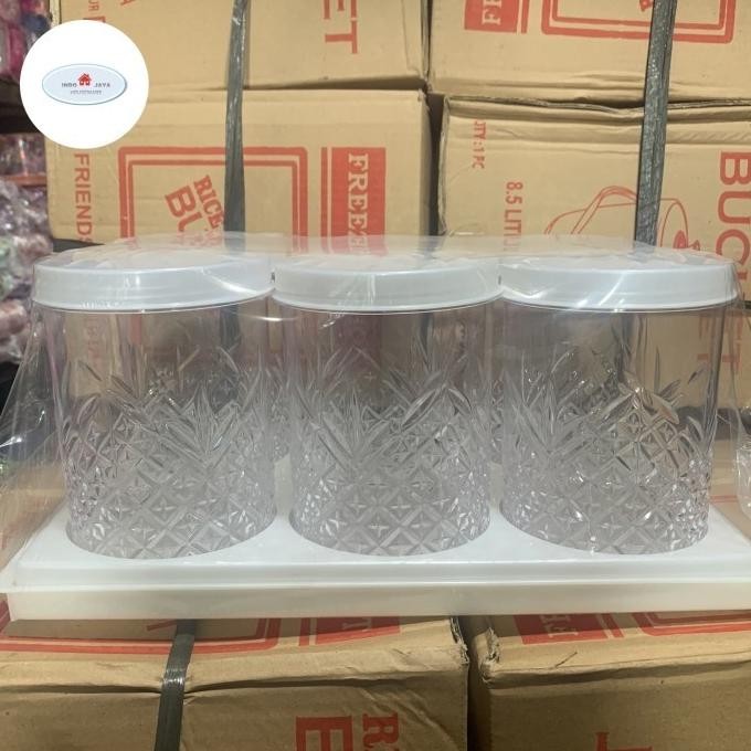 Toples clover M set isi 6 + nampan / toples lebaran / toples drat kaca