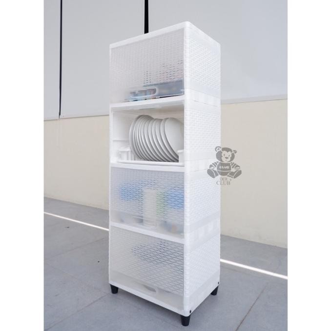 DR1 WCFR - Dish Rack Wide Club Flip Susun - DR1 Lemari Piring Rak Dapur Plastik Pintu Transparan Den