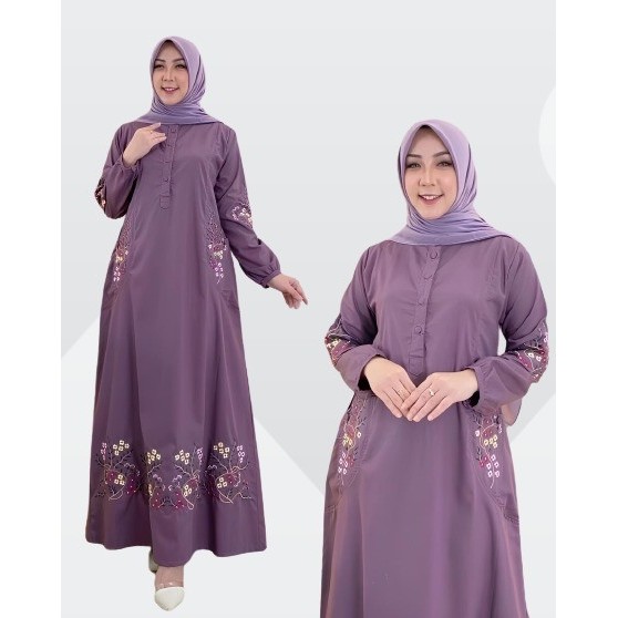 Gamis bordir terlaris dan terbaru bahan katun toyobo simple