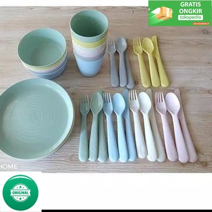 GD 1 Set Alat Makan Plastik (Mangkuk,Piring,Gelas,Garpu,Sendok)
