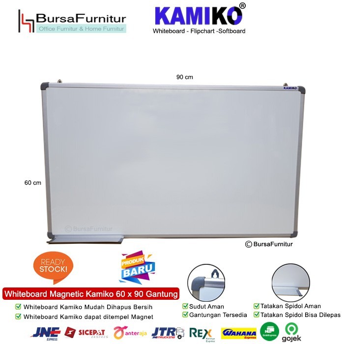 

Whiteboard Kamiko Ukuran 60 cm x 90 cm Magnetic Gantung
